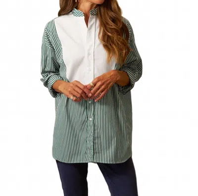 Frank & Eileen Victoria Italian Tuxedo Shirt In Green Stripe With White Bib In Multi