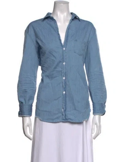 Pre-owned Frank & Eileen V-neck Long Sleeve Button-up Top In Blue