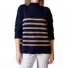 Frank & Eileen Monterey Stripe Cotton Funnel Neck Sweater In Blue