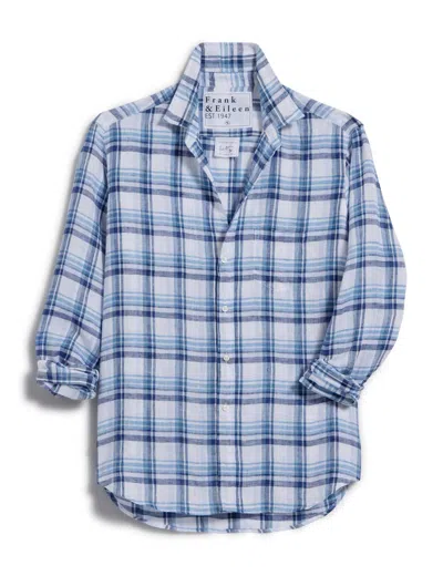 Frank & Eileen Women's Relaxed Button-up Shirt In White/blue Plaid