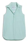 Frank & Eileen Women Sleeveless Finley Shirt In Micro Green Stripe In Blue