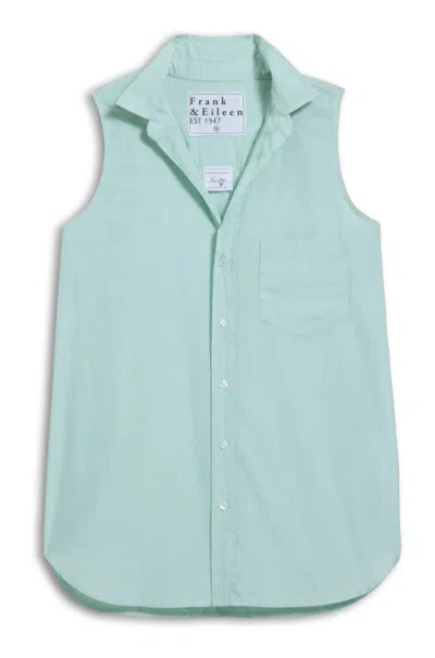 Frank & Eileen Women Sleeveless Finley Shirt In Micro Green Stripe In Blue