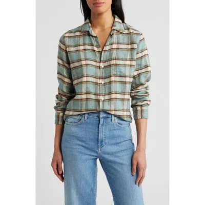 Frank & Eileen Women's Barry Tailored Button Up Shirt In Sand/green Plaid In Green, Sand, Black Plaid