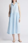 Frank & Eileen Daphne Linen Maxi Shirtdress In Turquoise Stripe