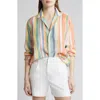 Frank & Eileen Relaxed Button-up Shirt In Orange/yellow In Multi Color Stripe Linen