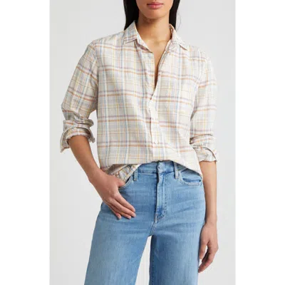 Frank & Eileen Eileen Relaxed Button-up Shirt In Sand/grey/purple Plaid