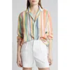 Frank & Eileen Relaxed Button-up Shirt In Orange/yellow In Multi Color Stripe Linen
