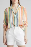 Frank & Eileen Relaxed Button-up Shirt In Orange/yellow In Multi Color Stripe Linen