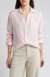 Frank & Eileen Silvio Untuckable Button Up Shirt In Coral Stripe In Pink Stripe