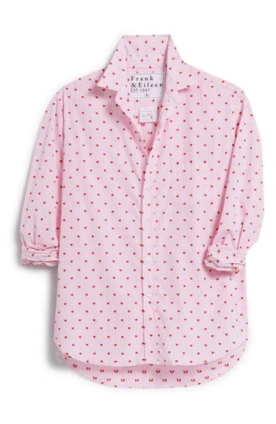 Frank & Eileen Eileen Relaxed Button-up Shirt In Pink Stripe With Red Hearts