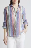 Frank & Eileen Eileen Relaxed Button-up Shirt In Purple Multi Color Stripe
