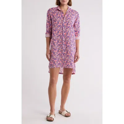 Frank & Eileen Hunter Stripe Step Hem Linen & Cotton Shirtdress In Pink/navy/orange