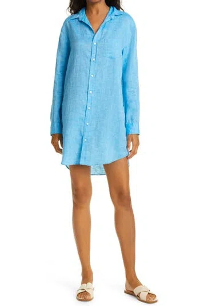 Frank & Eileen Mary Classic Long Sleeve Shirtdress In Bright Turquoise