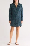 Frank & Eileen Mary Classic Long Sleeve Shirtdress In Navy With Green Floral
