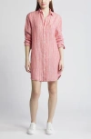 Frank & Eileen Mary Stripe Long Sleeve Linen Shirtdress In Red