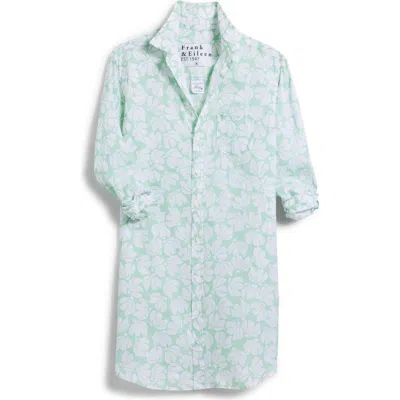 Frank & Eileen Mary Floral Long Sleeve Linen Shirtdress In Mint Floral