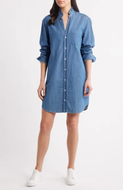 Frank & Eileen Mary Ruffle Collar Long Sleeve Denim Shirtdress In Vintage Stonewashed Indigo