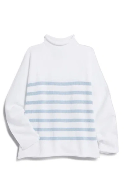Frank & Eileen Monterey Stripe Cotton Funnel Neck Sweater In White W/ice Stripe