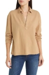 Frank & Eileen Heritage Jersey Popover Top In Camel