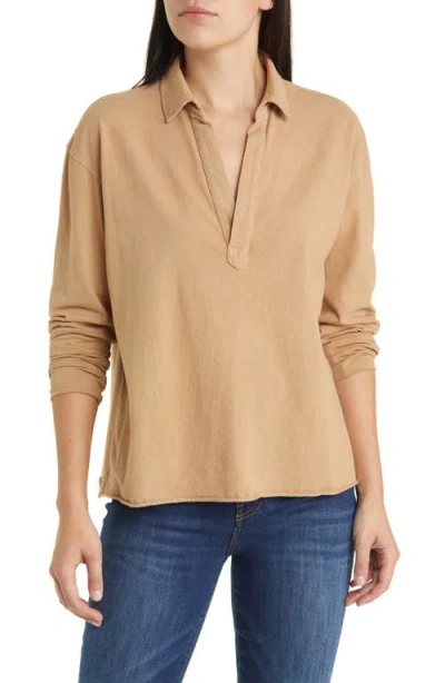 Frank & Eileen Heritage Jersey Popover Top In Camel