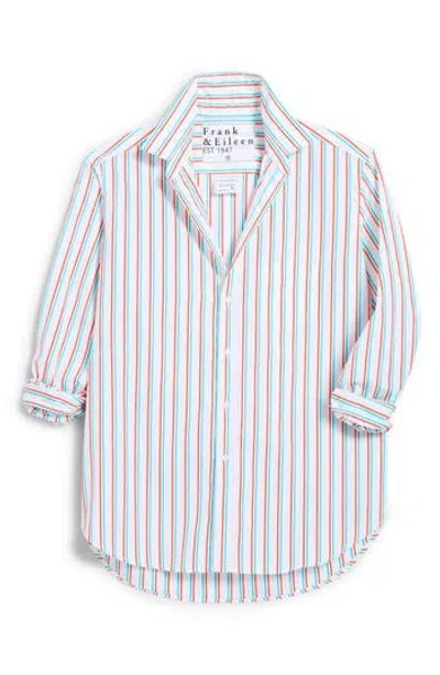 Frank & Eileen Relaxed Button Up Shirt In Jade Orange Double Stripe
