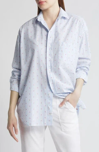 Frank & Eileen Shirley Anchor Stripe Oversize Tunic Button-up Shirt In Horizontal Stripe W/anchor