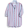 Frank & Eileen Eileen Stripe Print Relaxed Fit Button-up Shirt In Maroon Blue Multi Stripe