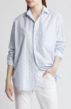 Frank & Eileen Shirley Anchor Stripe Oversize Tunic Button-up Shirt In Horizontal Stripe W/anchor