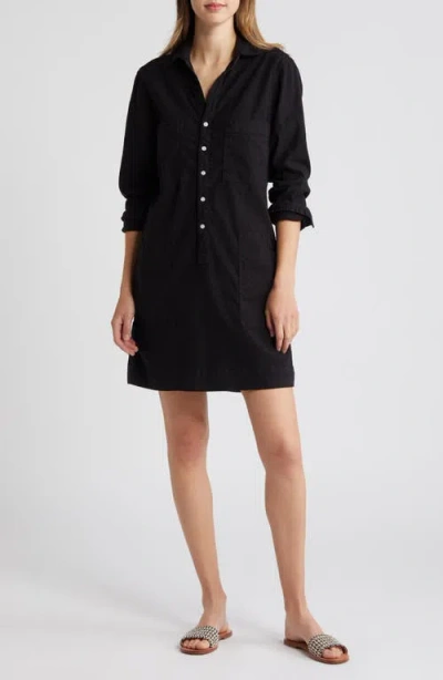 Frank & Eileen Southern Ireland Long Sleeve Cotton & Linen Shirtdress In Black