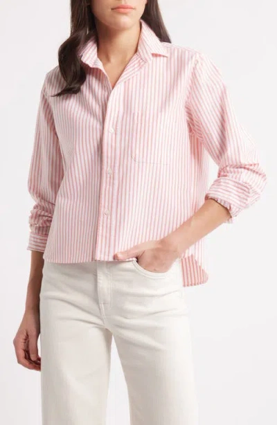 Frank & Eileen Untuckable Button-up Shirt In Coral Stripe