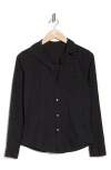 Frank & Eileen Barry Long-sleeve Button-down Frayed-hem Shirt In Black