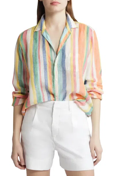 Frank & Eileen Relaxed Button-up Shirt In Orange/yellow In Multi Color Stripe Linen