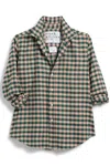 FRANK & EILEEN WOMEN'S BARRY TAILORED BUTTON UP SHIRT IN CAMEL AND GREEN CHECK