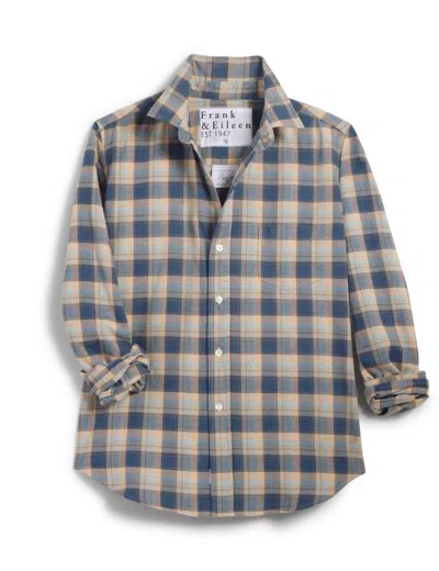 Frank & Eileen Women's Barry Tailored Button Up Shirt In Heather Blue Brown Plaid In Multi