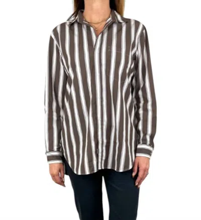 Frank & Eileen Women's Joedy Boyfriend Button Up Shirt In Brown Stripe In Multi