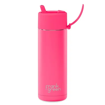 FRANK GREEN 20OZ STAINLESS STEEL CERAMIC REUSABLE BOTTLE NEON PINK WITH FLIP STRAW LID