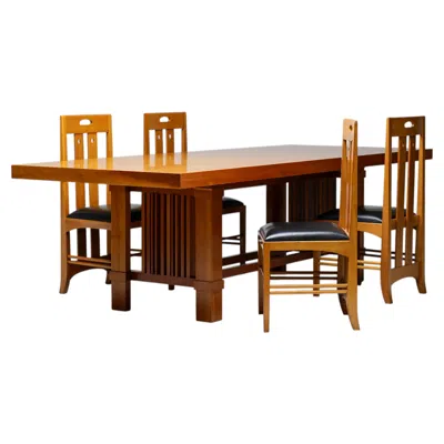 Pre-owned Frank Lloyd Wright '608 Taliesin' Table + Four Mackintosh “309 Ingram” Chairs In Brown