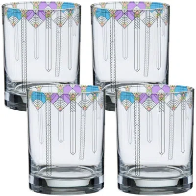 Frank Lloyd Wright April Showers 14 Oz. Whiskey Glass In Blue;black;clear