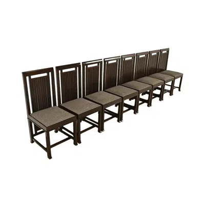 Pre-owned Frank Lloyd Wright Arts & Crafts Dark Cherry Wood Dining Chairs, Set Of Eight In Brown