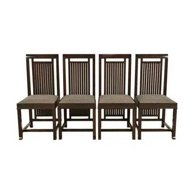 Pre-owned Frank Lloyd Wright Arts & Crafts Dark Cherry Wood Dining Chairs, Set Of Four In Brown