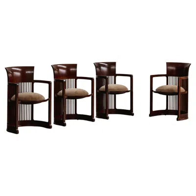 Pre-owned Frank Lloyd Wright "barrel" Chairs For Cassina, Beige Velvet, 1937, Set Of 4 In Brown
