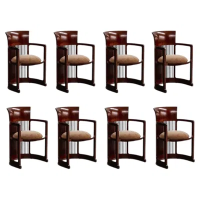 Pre-owned Frank Lloyd Wright "barrel" Chairs For Cassina, Beige Velvet, 1937, Set Of 8 In Brown