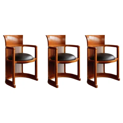 Pre-owned Frank Lloyd Wright "barrel" Chairs For Cassina, Black Leather, 1937, Set Of 3