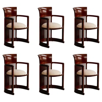 Pre-owned Frank Lloyd Wright "barrel" Chairs For Cassina, Ivory Velvet, 1937, Set Of 6 In White
