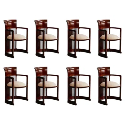 Pre-owned Frank Lloyd Wright "barrel" Chairs For Cassina, Ivory Velvet, 1937, Set Of 8 In White