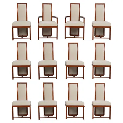 Pre-owned Frank Lloyd Wright For Henredon Set Of Twelve Taliesin Dining Chairs In Brown