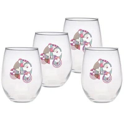 Frank Lloyd Wright Hoffman Rug 15-ounce Stemless Wine Glass In Pink