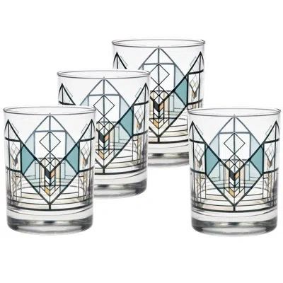 Frank Lloyd Wright Lake Geneva Tulip 14-ounce Dof Double Old Fashioned Glass In Teal