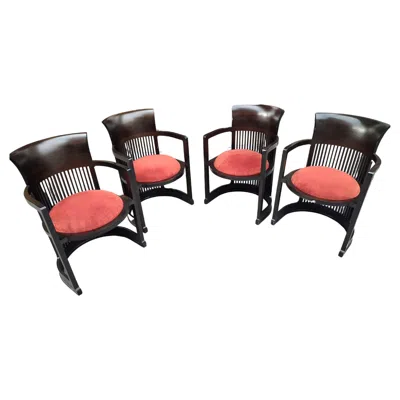Pre-owned Frank Lloyd Wright Mid-century Modern Arts & Crafts Set Of 4  Chairs By Cassina In Brown