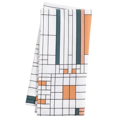 Frank Lloyd Wright Oak Park Printed 4 Piece Cotton Napkin Set In White;green;orange